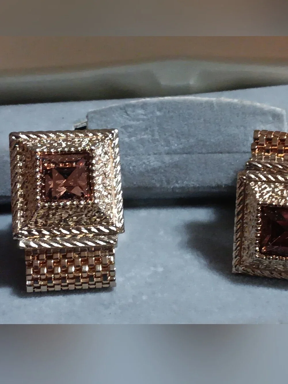 Swank Gold Tone Brown Stone Cufflinks In Original Box